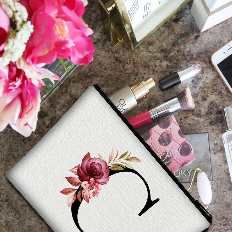 Vavabox A-Z Personalized Makeup Bag Birthday Gifts for Women Mom Gifts for Best Friend Bride Bridesmaid Cosmetic bag (C  White) - Image 4